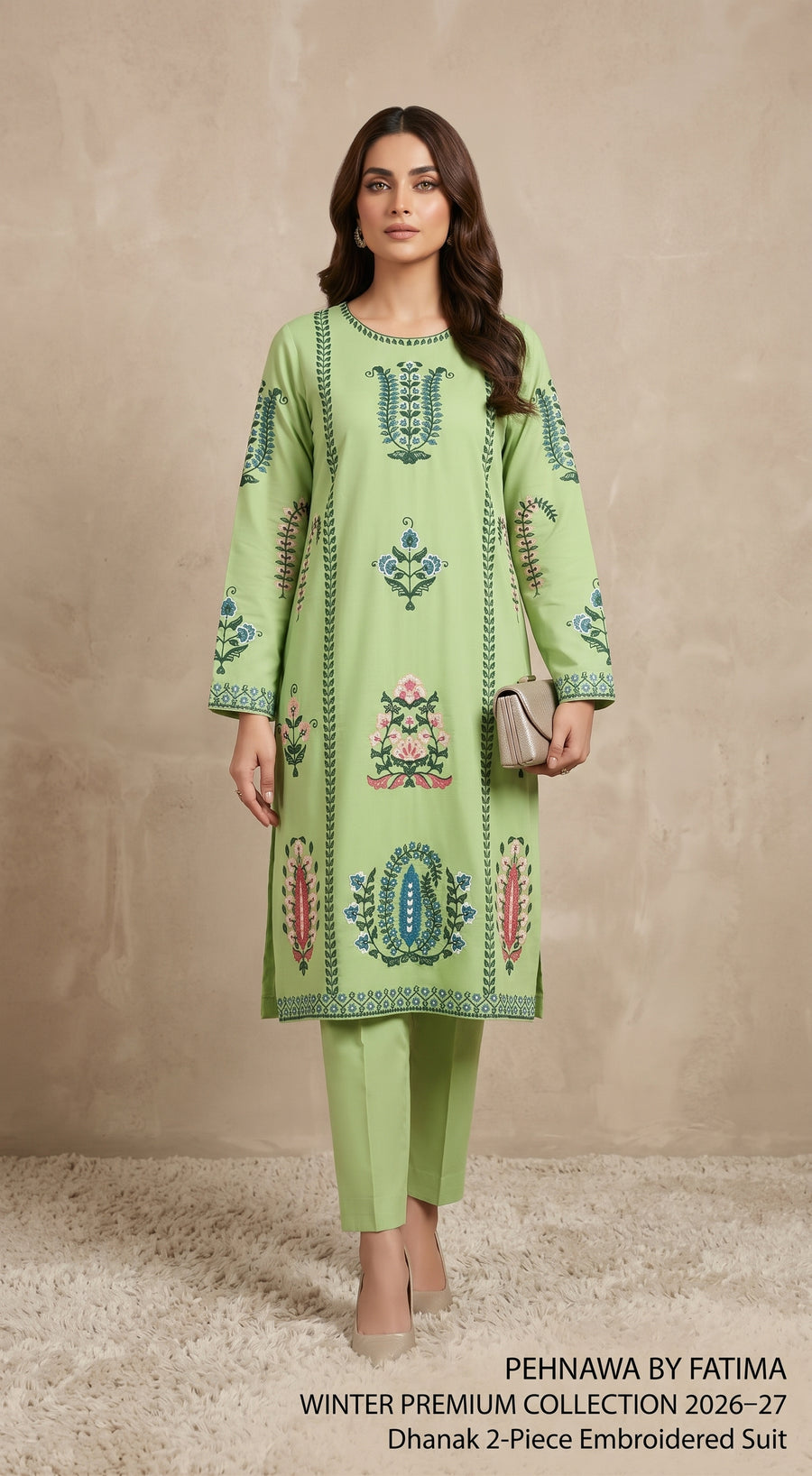Parrot Dhanak Luxe 2-Piece Suit – Full Front Embroidery