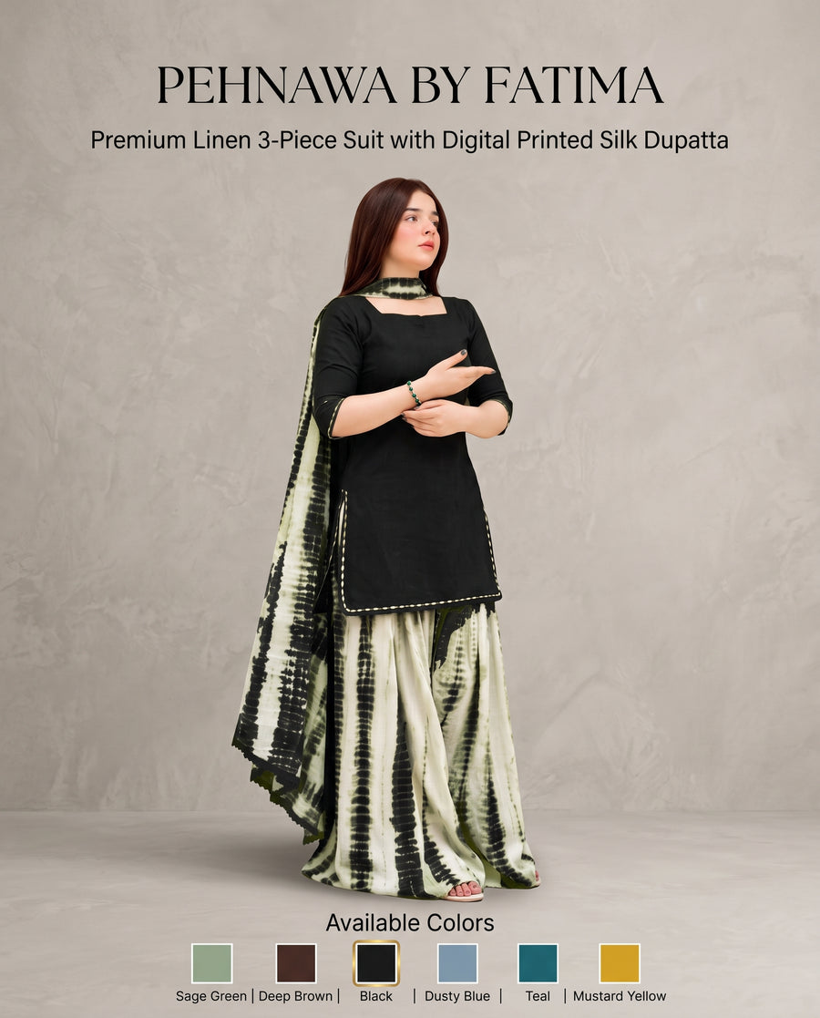 Premium Linen 3-Piece Suit – Digital Print Silk Dupatta