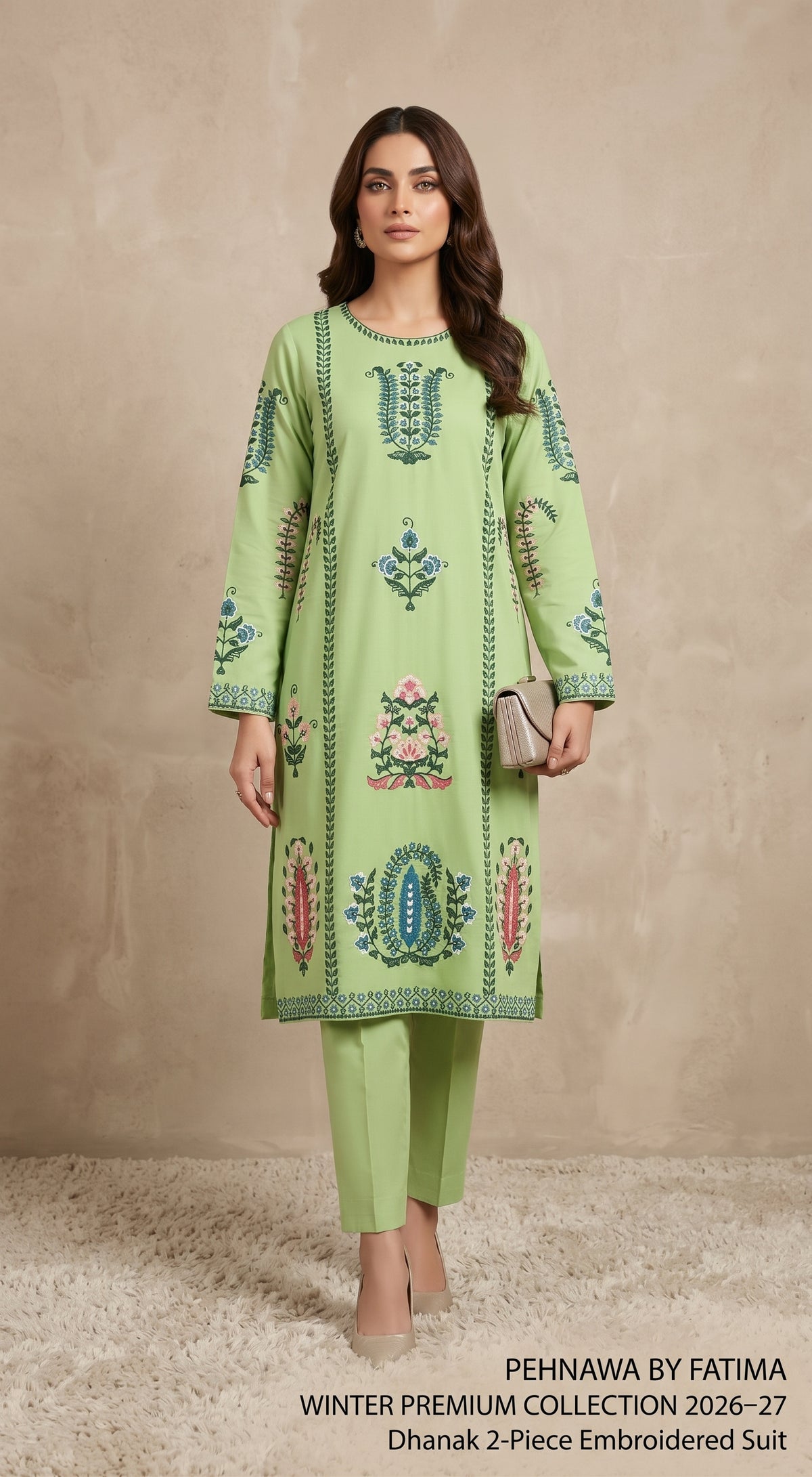 Parrot Dhanak Luxe 2-Piece Suit – Full Front Embroidery