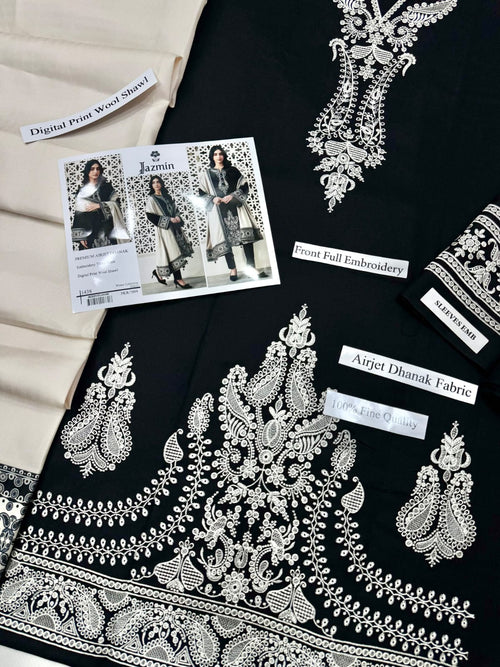 Embroidered Dhanak shawl and winter suit detail - Pehnawa By Fatima