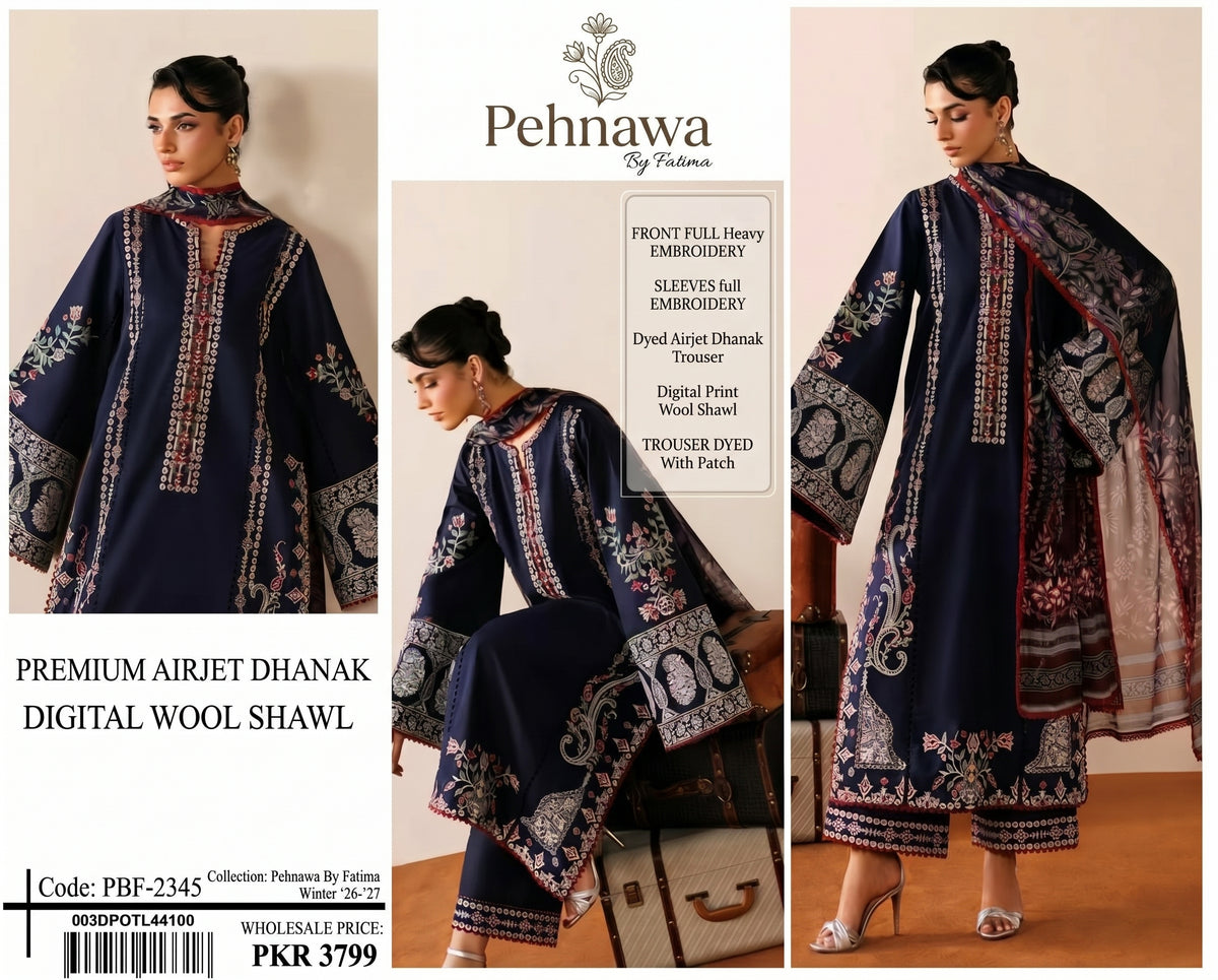 Unstitched Dhanak 3-Piece Suit – Digital Print Wool Shawl