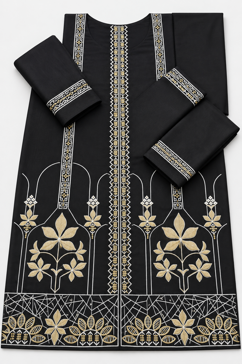 Black Embroidered Dhanak 2-Piece Suit