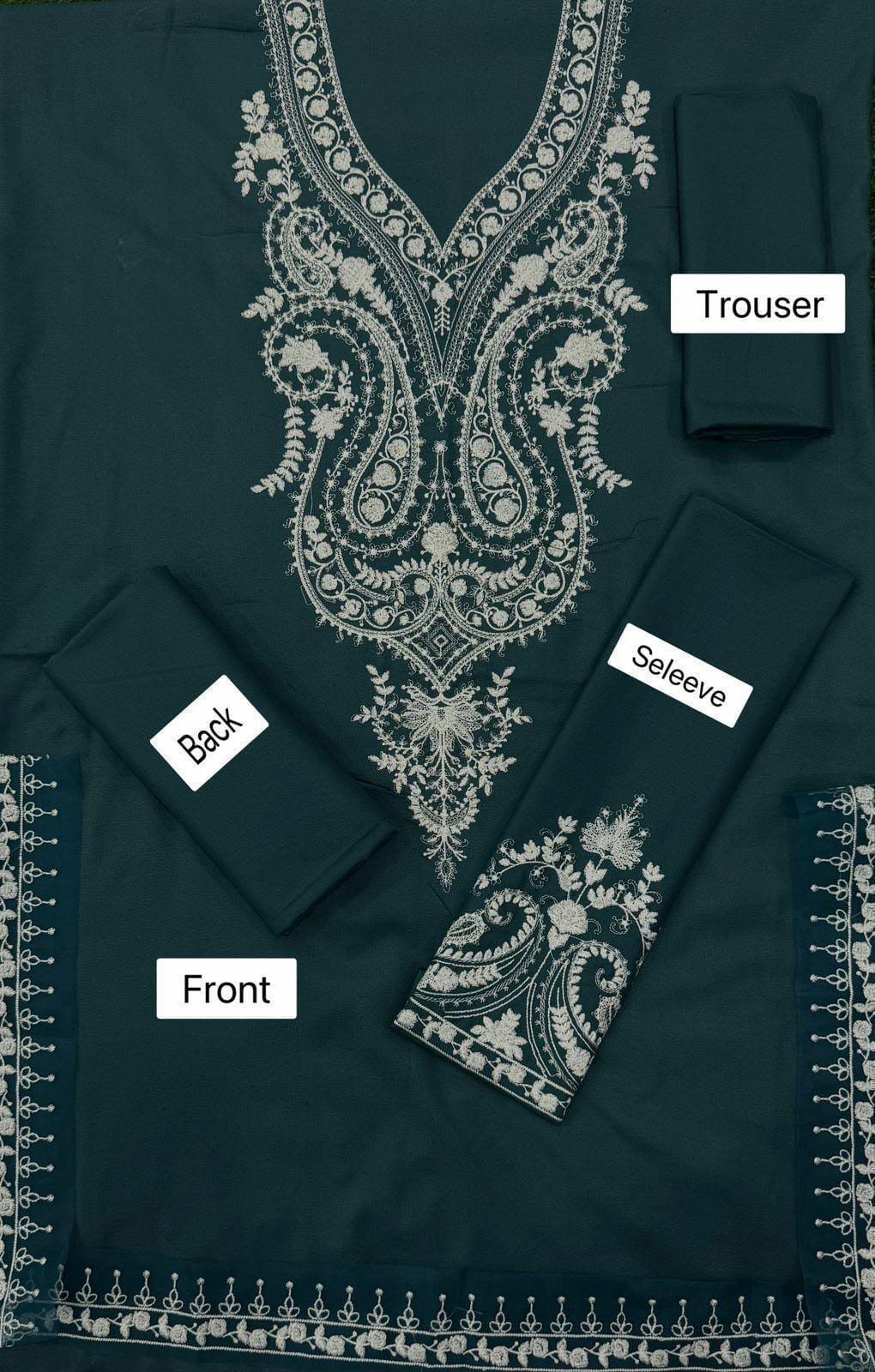 Green embroidered Dhanak suit fabric and embroidery detail – Pehnawa By Fatima