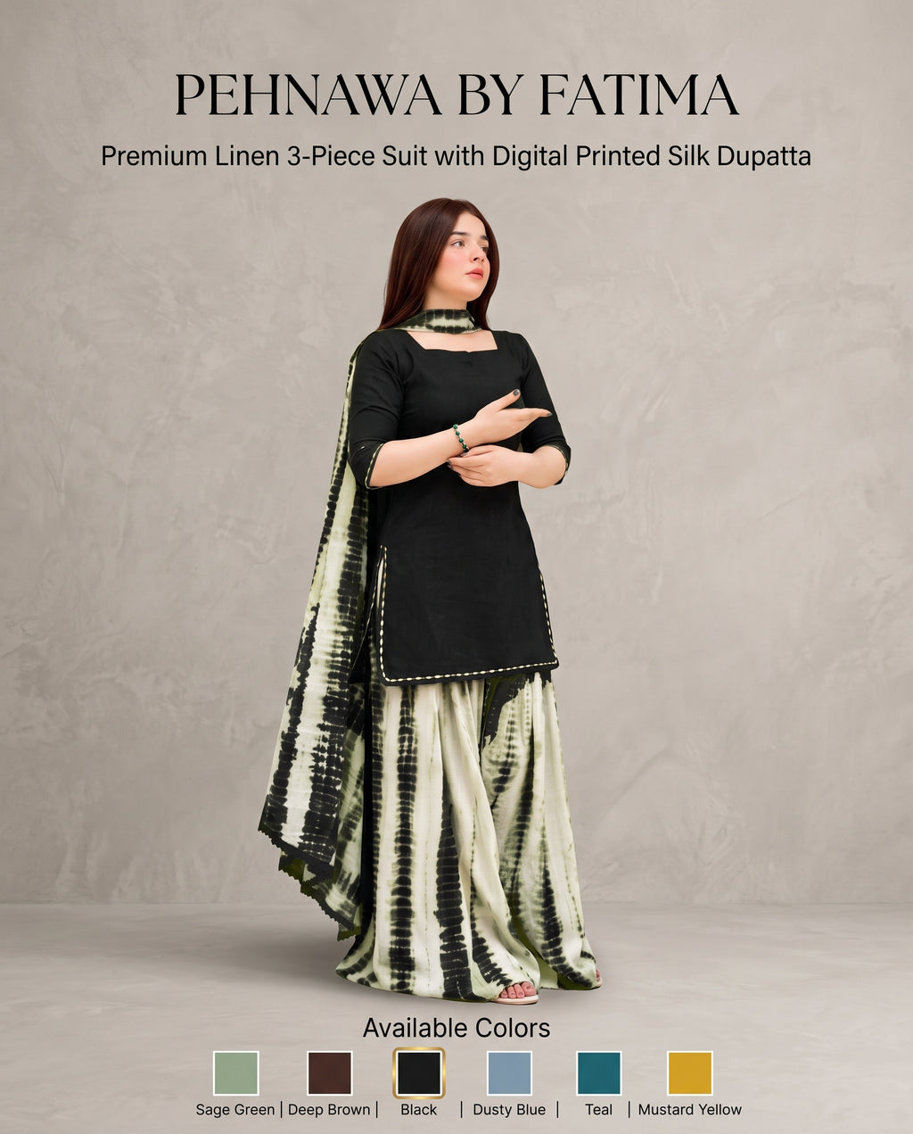 Premium Linen 3-Piece Suit – Digital Print Silk Dupatta